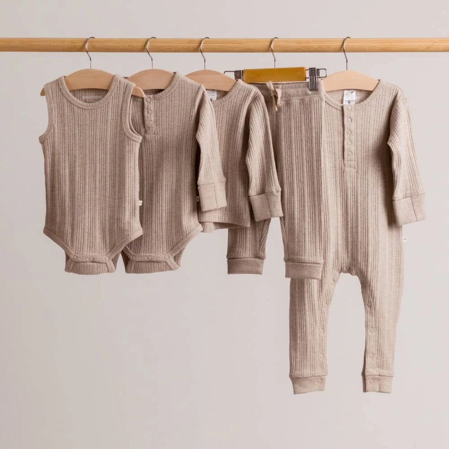Organic Cotton/Merino Long Sleeve Henley Suit - Dune Marl