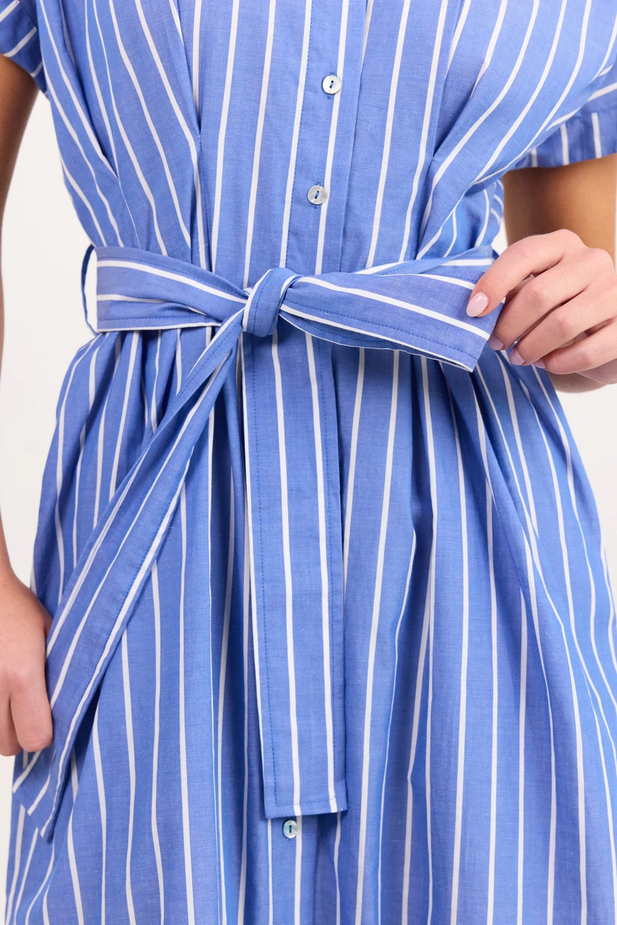 Camden Blue Wide Stripe Fit Flare Maxi Shirt Dress