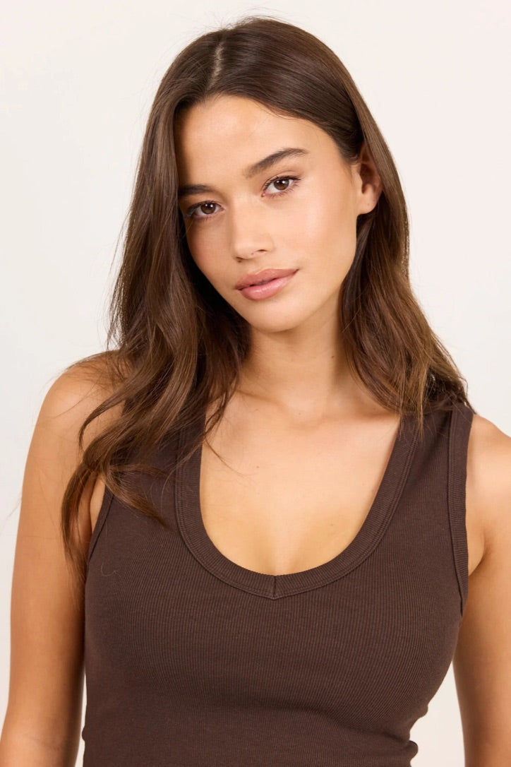 Vale Chocolate V Neck Rib Tank