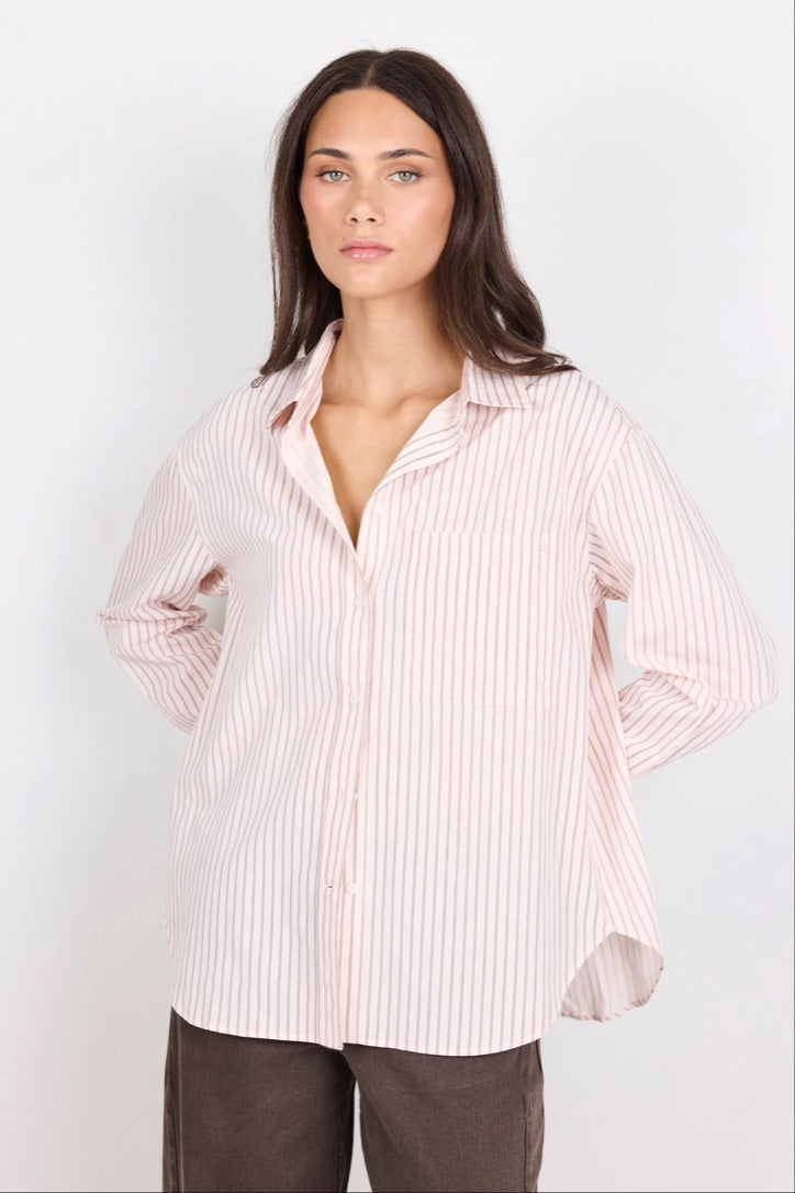 You Got This Blush Double Pinstripe Oversized Boyfriend Shirt