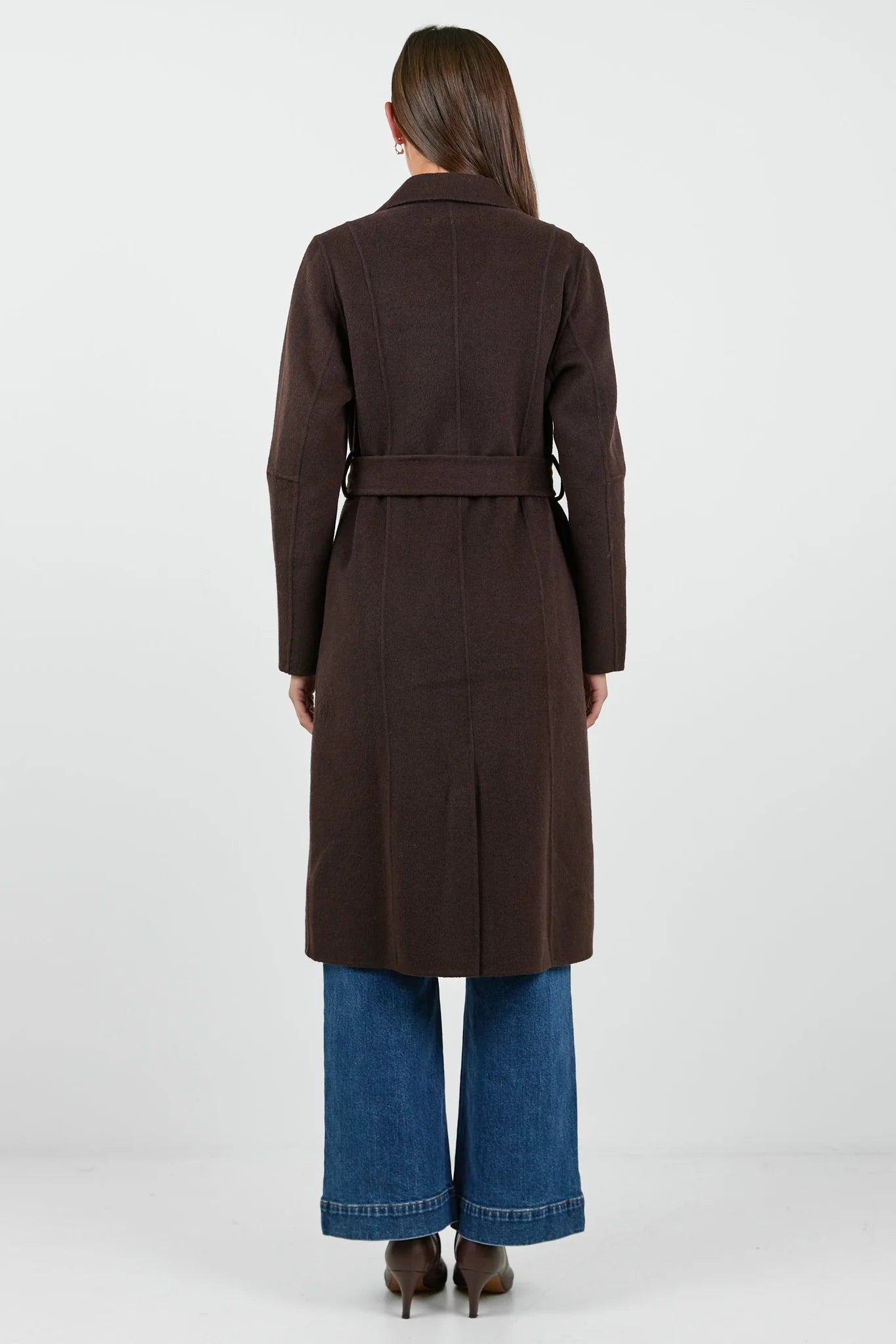 Provence Chocolate Melton Double Breasted Belted Coat