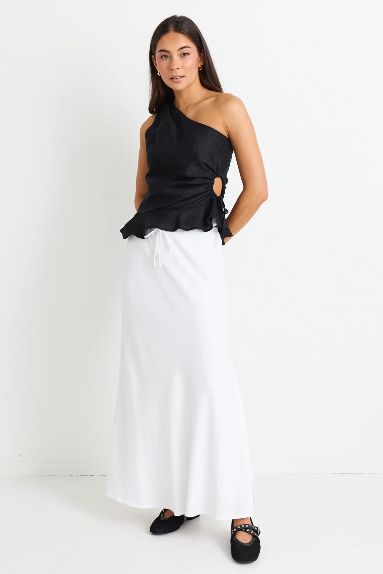 Summit White Tie Waist Bias Maxi Skirt