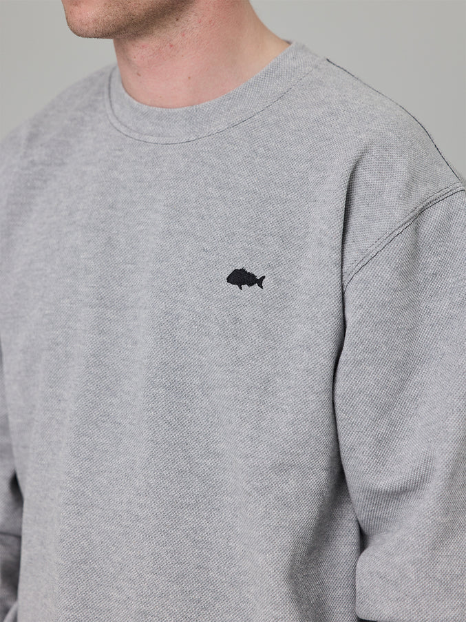 STAMP PIQUE LS TEE - GREY MARLE