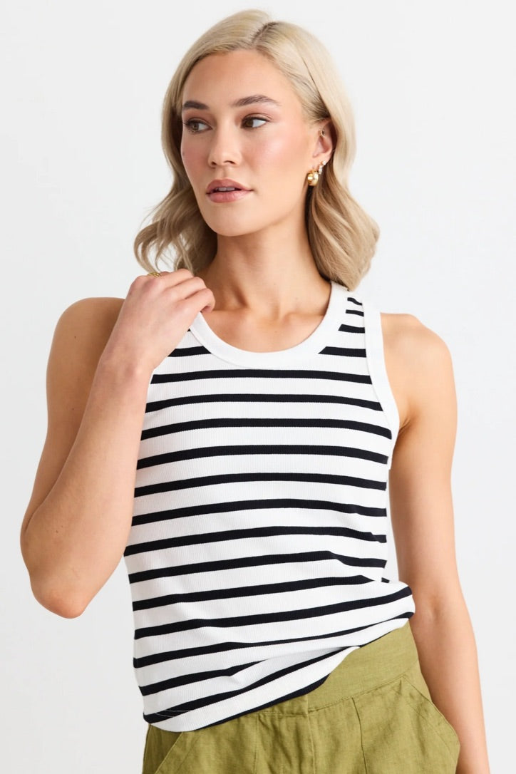 Cobble White Black Stripe Rib Cutaway Tank