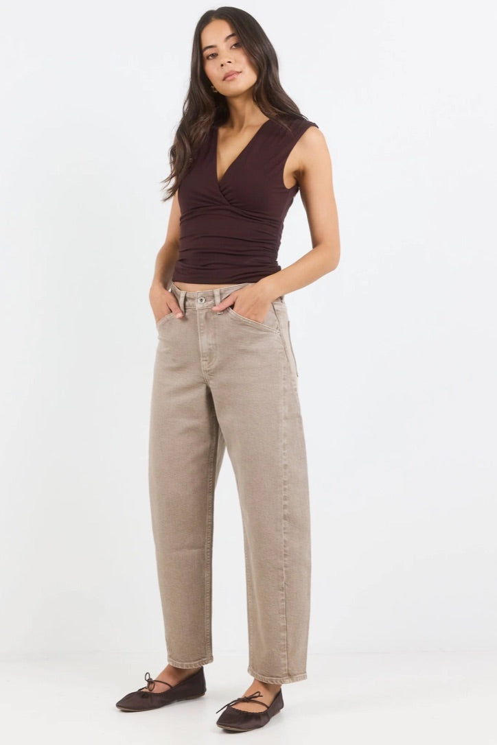 Idolise Taupe Stretch Soft Barrel Jeans
