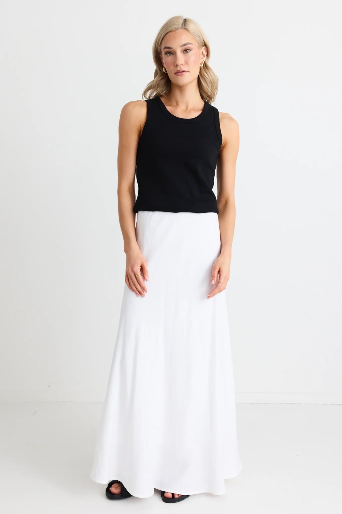 Lagos White Linen Blend Bias Maxi Skirt