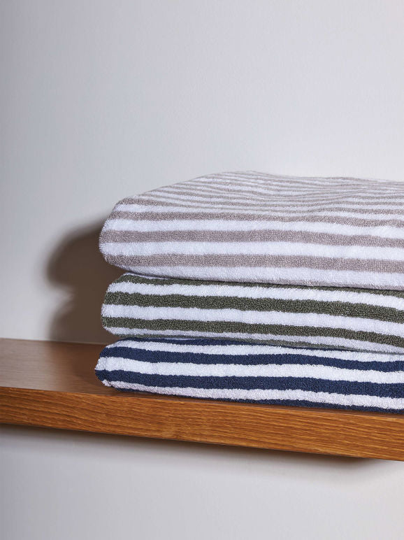 Wide Stripe Cotton Bath Towel Range Navy/White