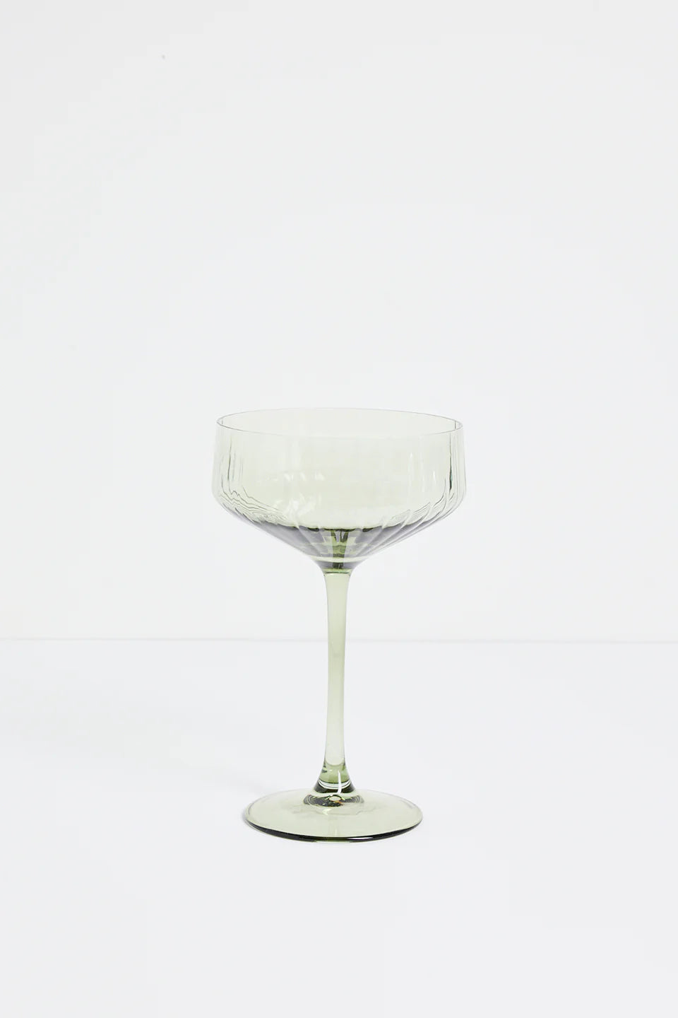 Olive Green Ribbed Set 2 Coupe Cocktail Glasses