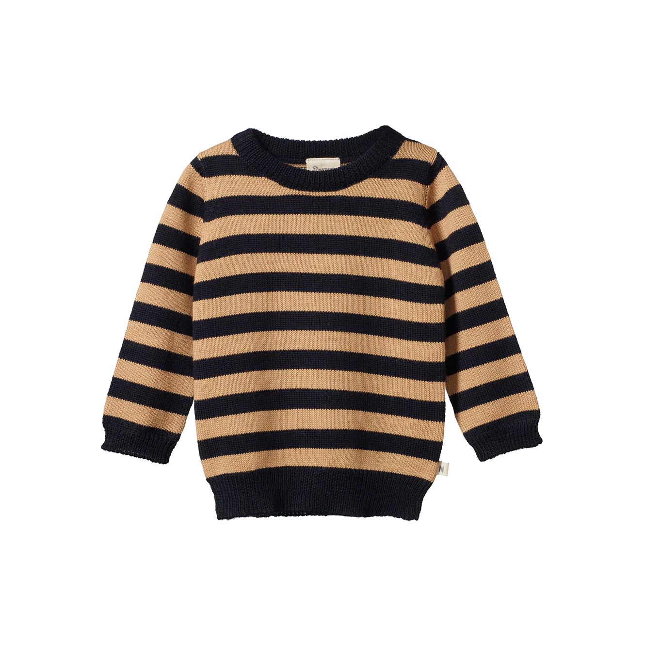 Merino knit pullover - Navy/Caramel stripe
