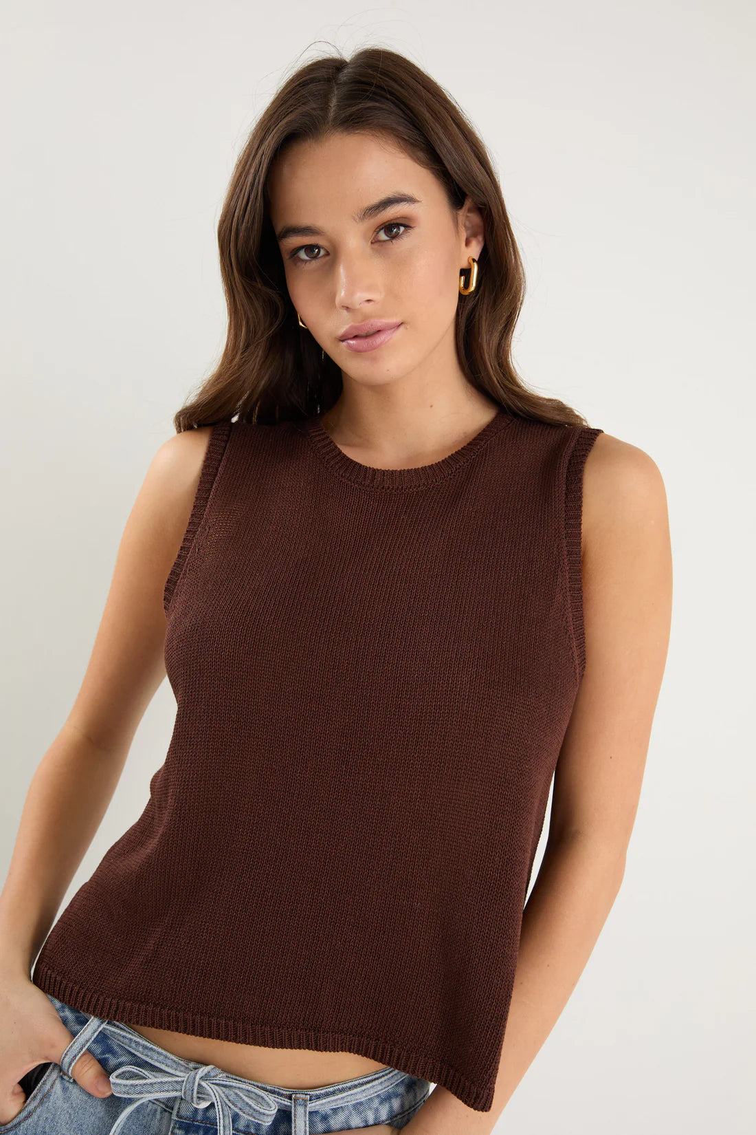 Salute Chocolate Relaxed Sleeveless Knit Tank Top