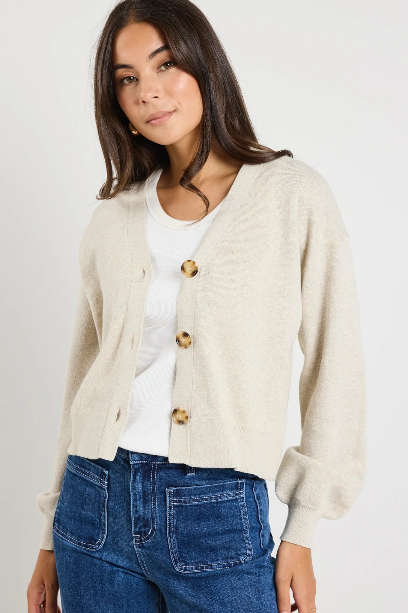 Agatha Oat Fine Knit Cardigan - Oat