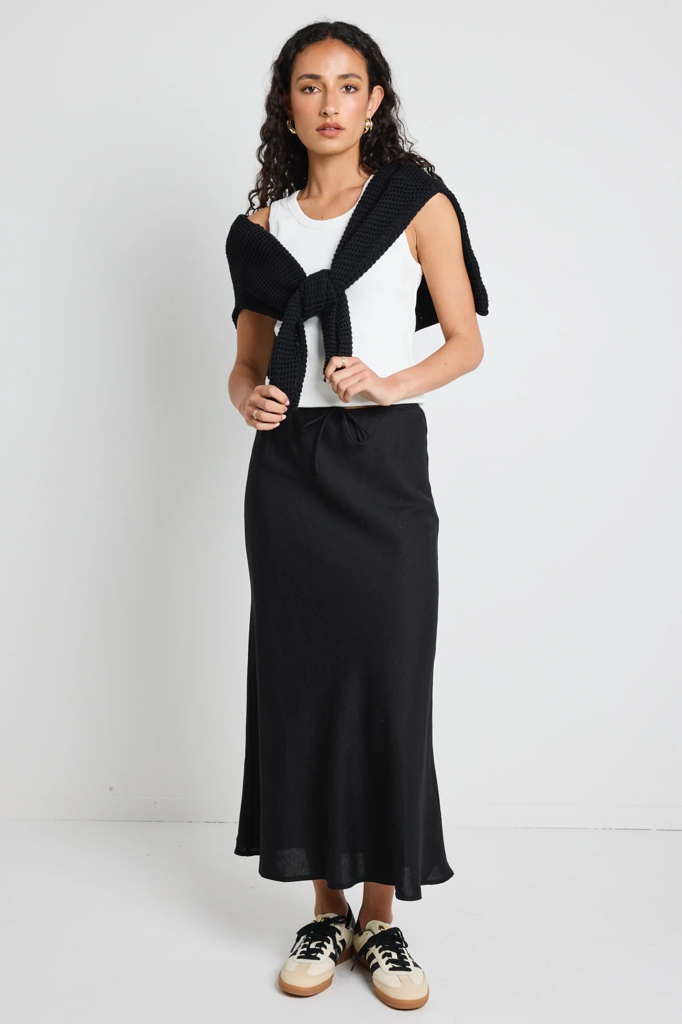 Summit Black Tie Waist Bias Maxi Skirt