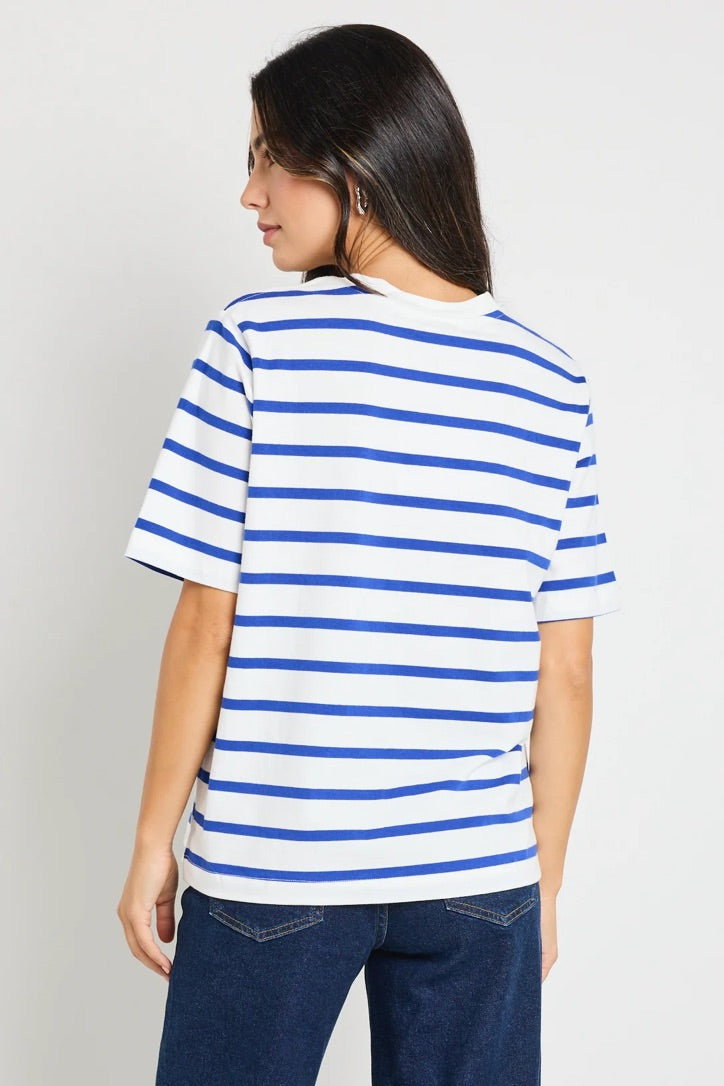 Binding Blue White Stripe Boxy Fit Tee