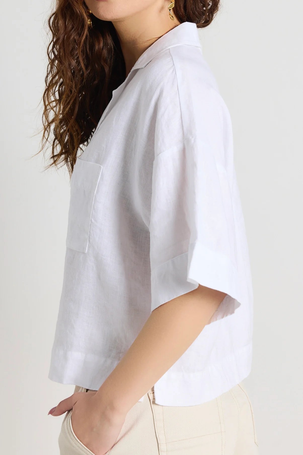 Meander White Linen Boxy Shirt