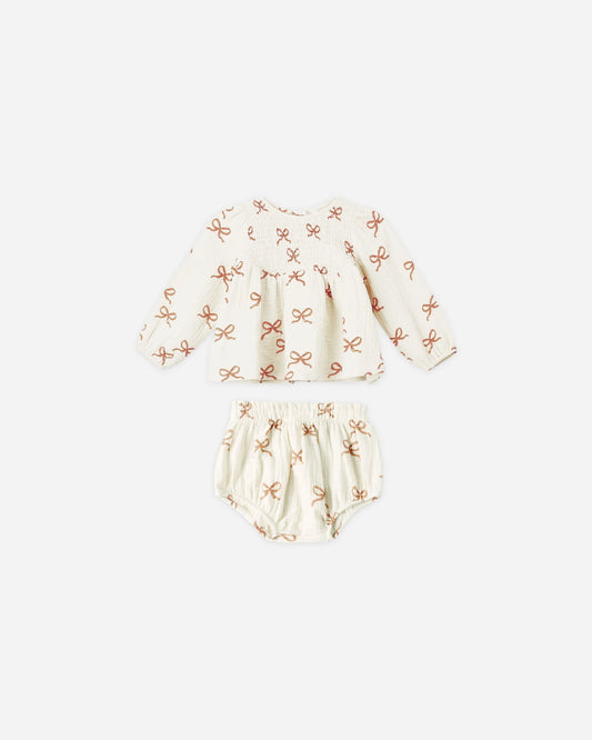 Sophia top + bloomer set - Ruby bows