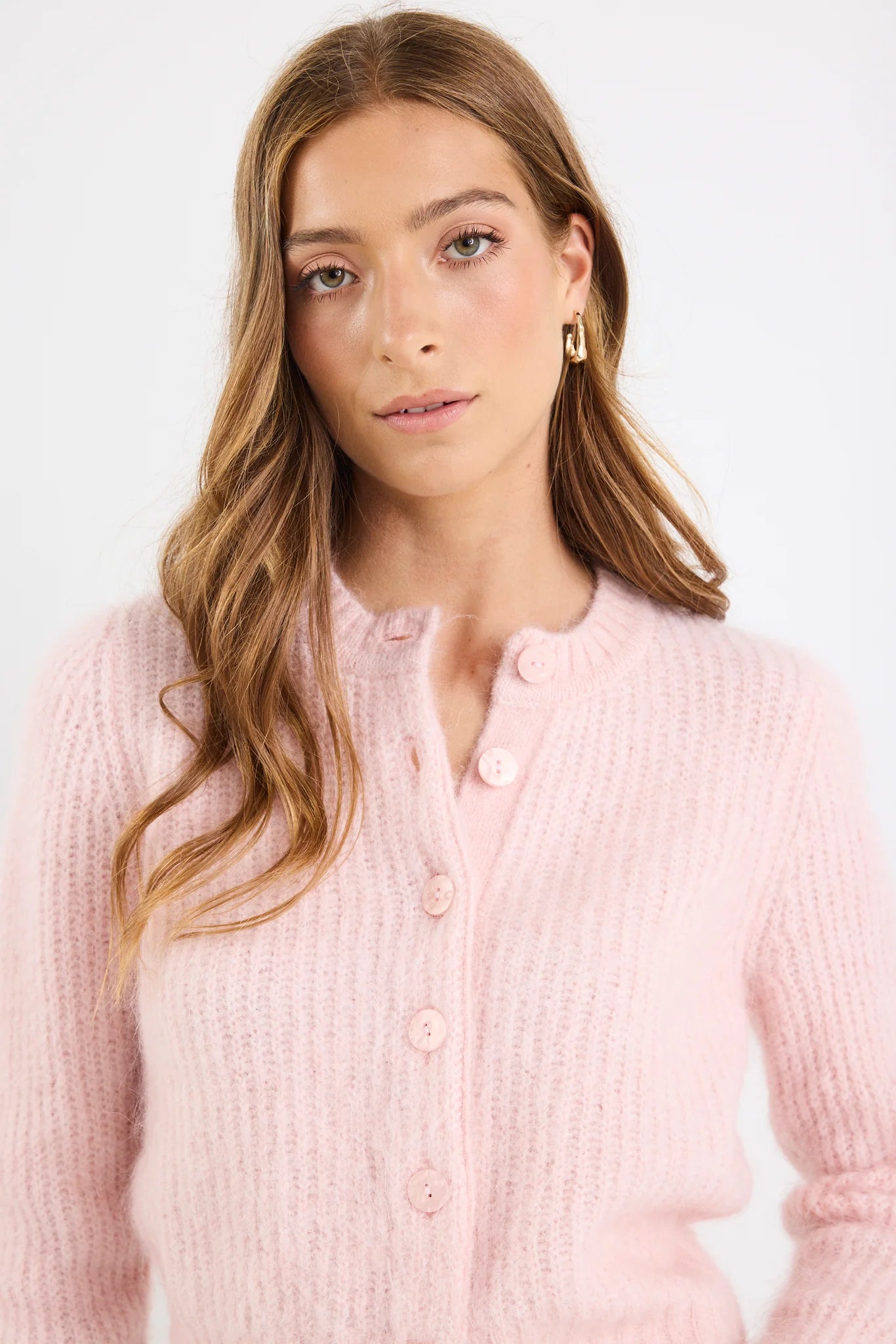 Highlight Blush Mohair Blend Crewneck Cardigan