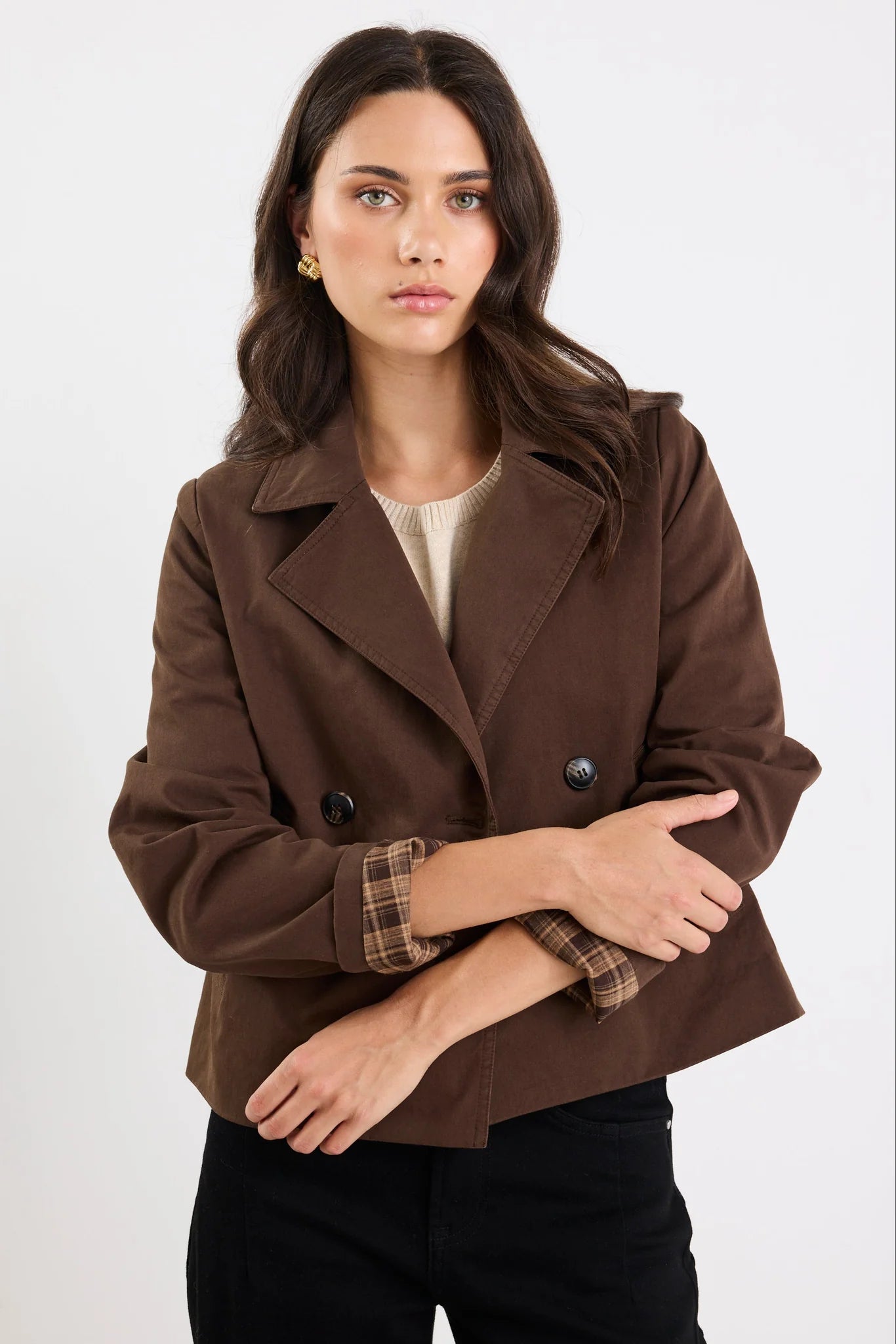 Pathway Chocolate Cropped Trench Jacket