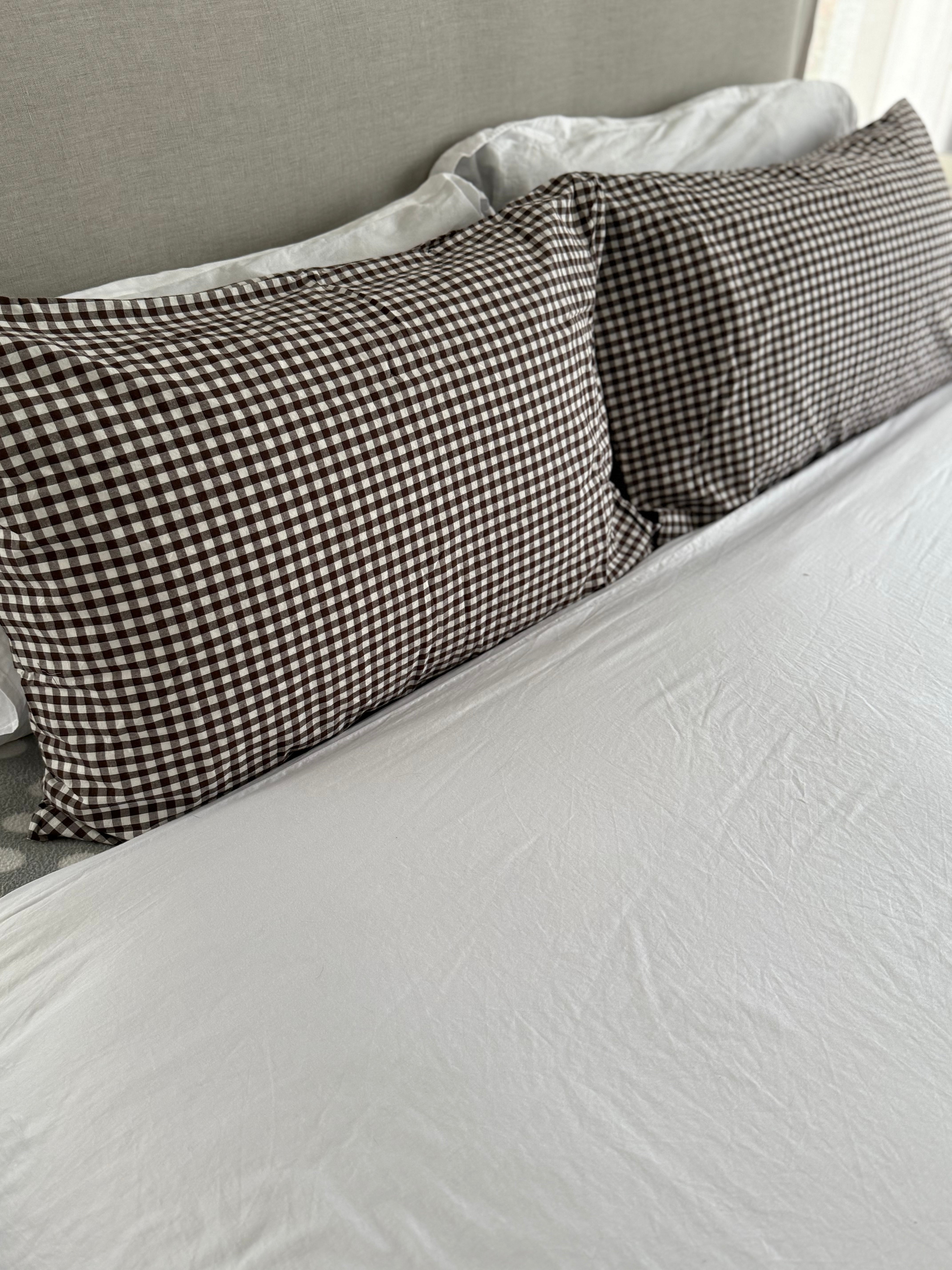 Gingham Organic Cotton Pillowcase Pair - Cocoa