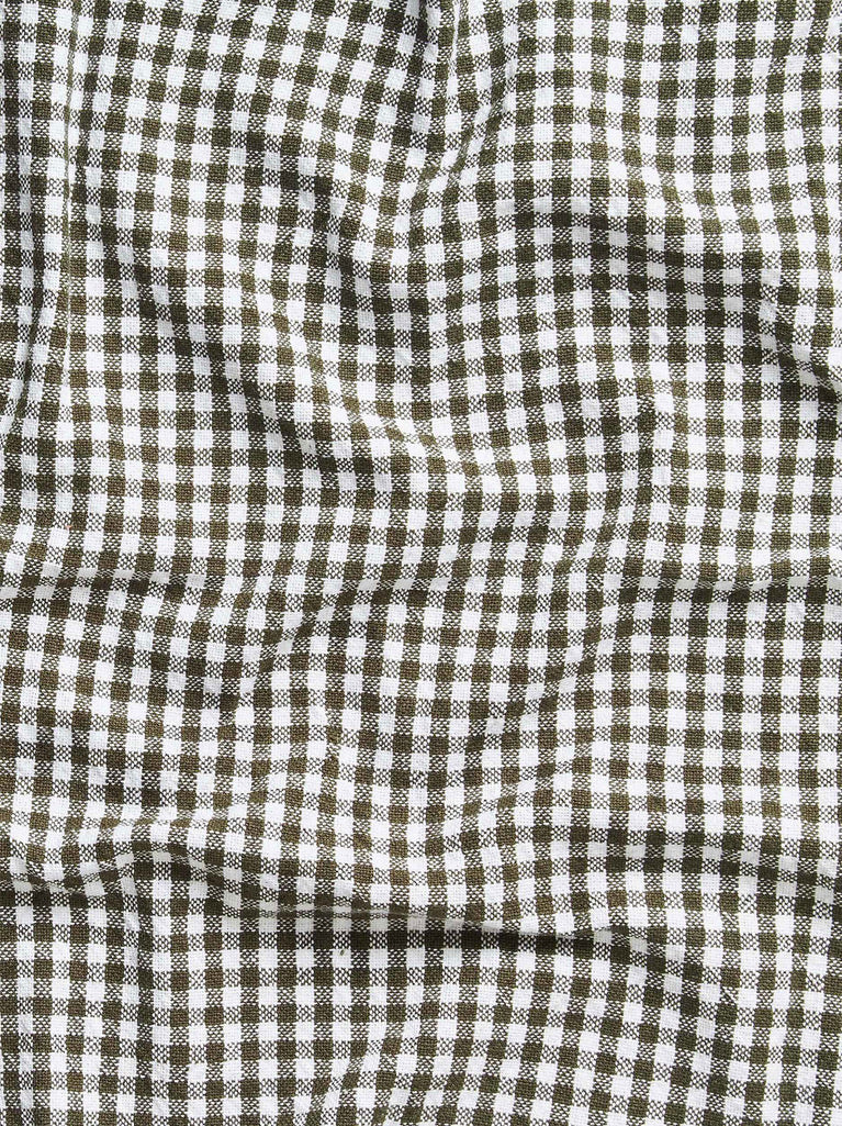 Gingham Washed Cotton Tea Towel - Olive