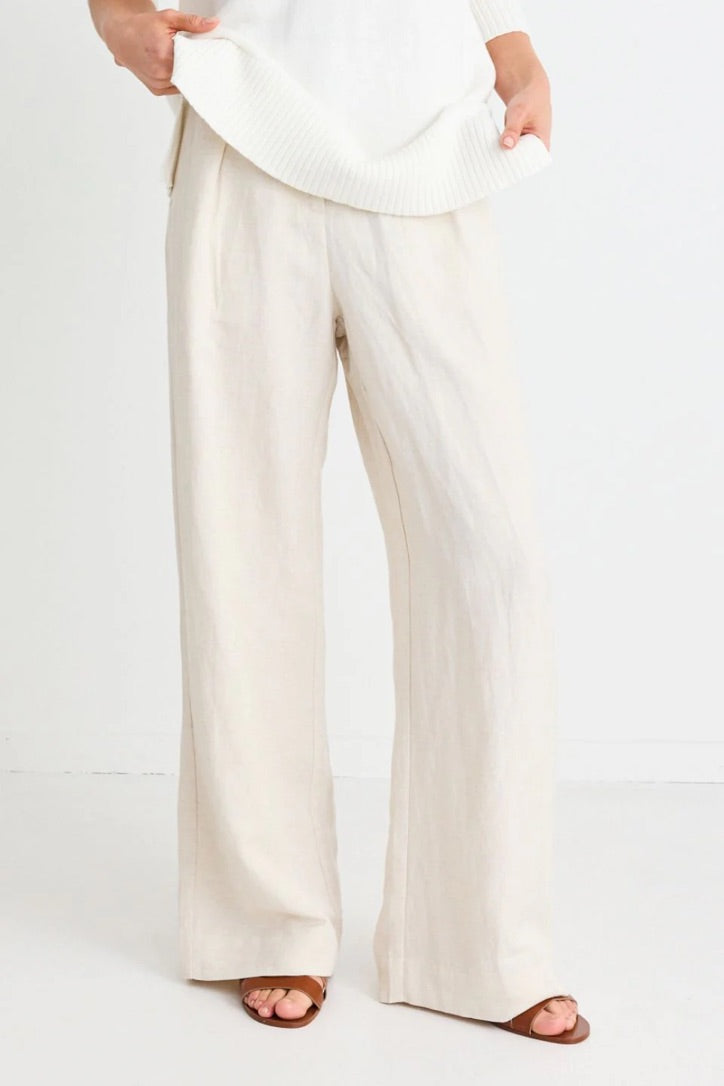 Island Natural Linen Viscose Pleat Front Wide Leg Pant