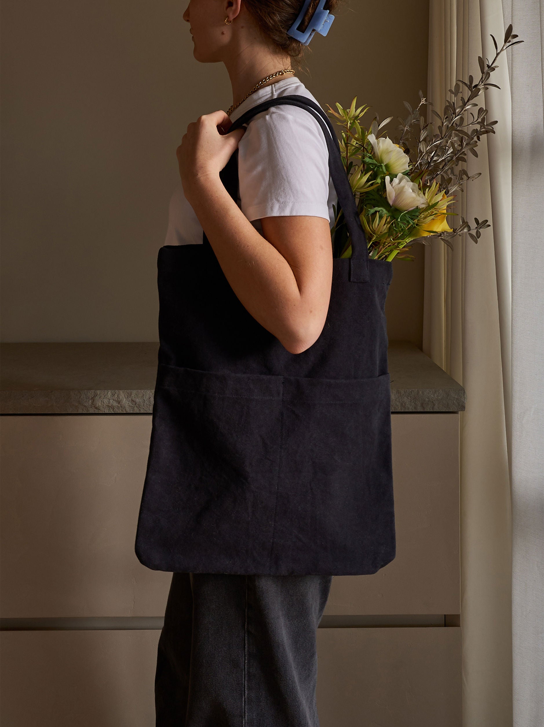 Canvas Tote - Blue/Black