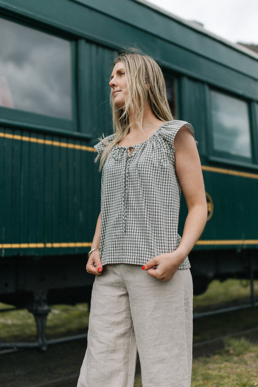 Karli top - Sage Gingham