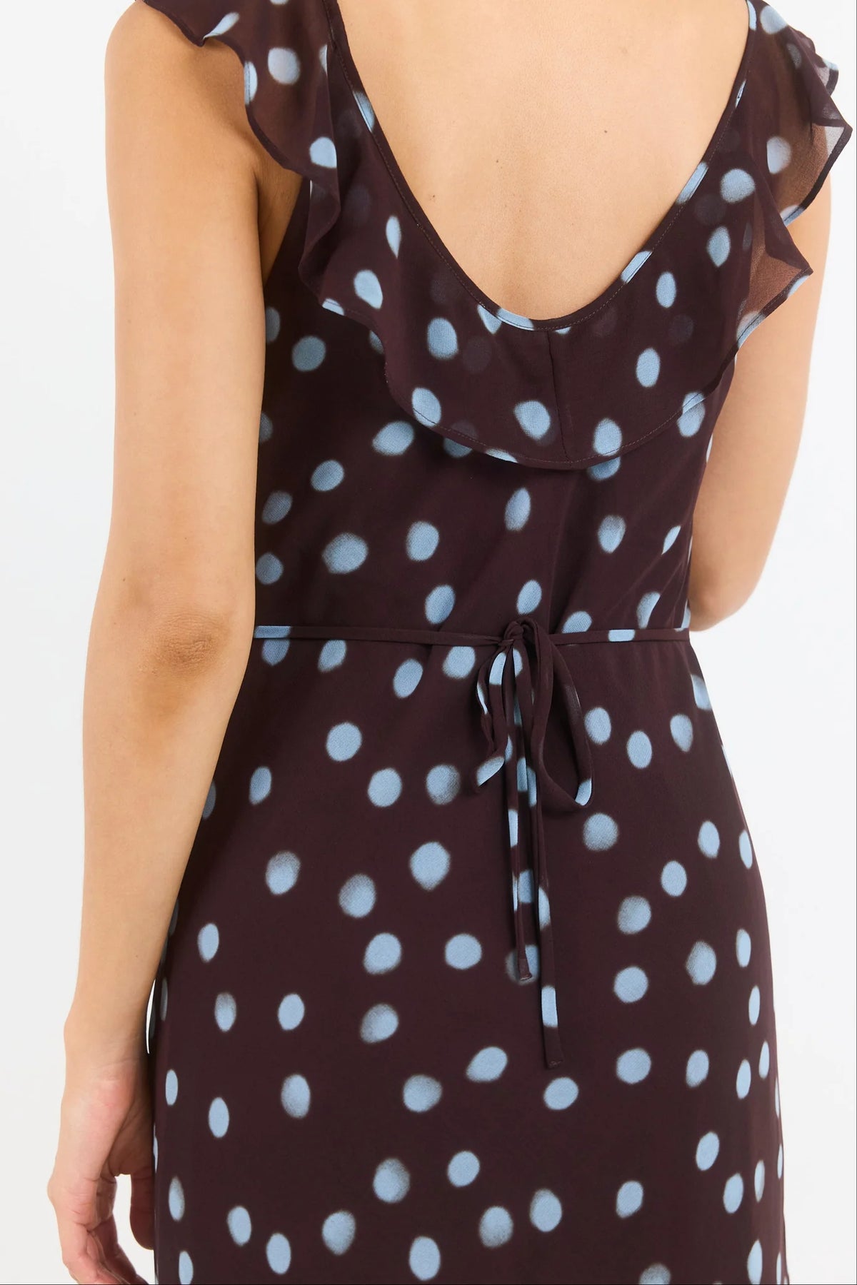 Joyous Chocolate Blue Polka Dot Georgette Bias Slip Maxi Dress