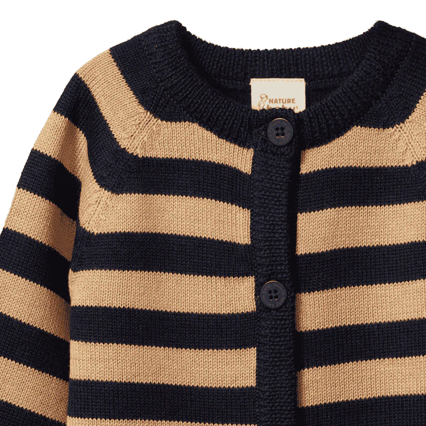 Merino knit cardigan - Navy/Caramel stripe
