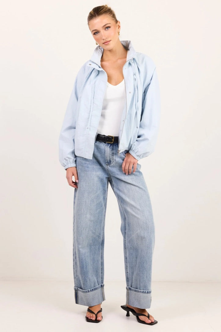 Element Ice Blue Drawstring Funnel Neck Bomber Jacket
