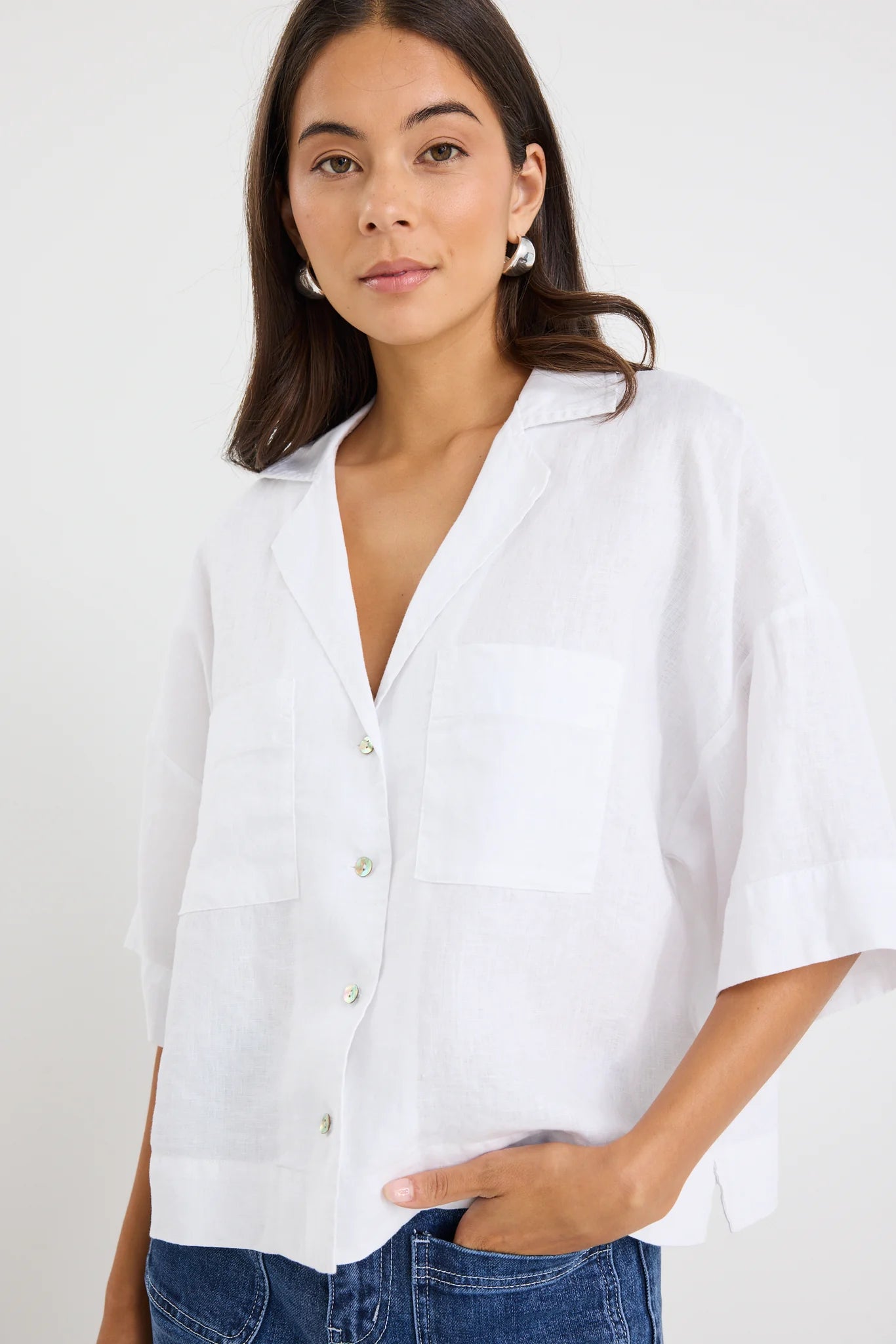 Meander White Linen Boxy Shirt