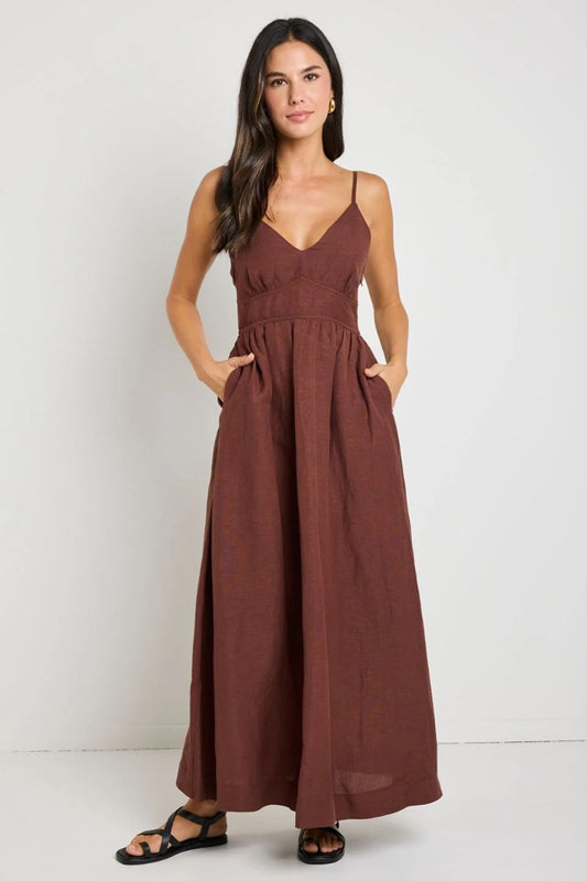 Heat Chocolate Strappy Tie Back Maxi Dress