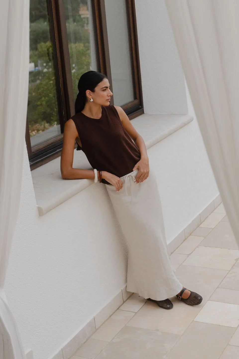 Salute Chocolate Relaxed Sleeveless Knit Tank Top