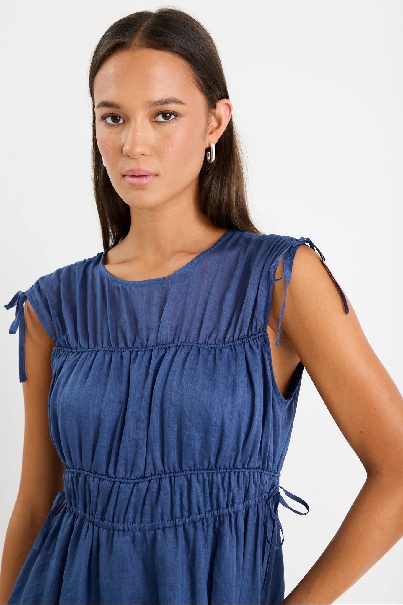 Compass Navy Ramie Relaxed Sleeveless Maxi Dress