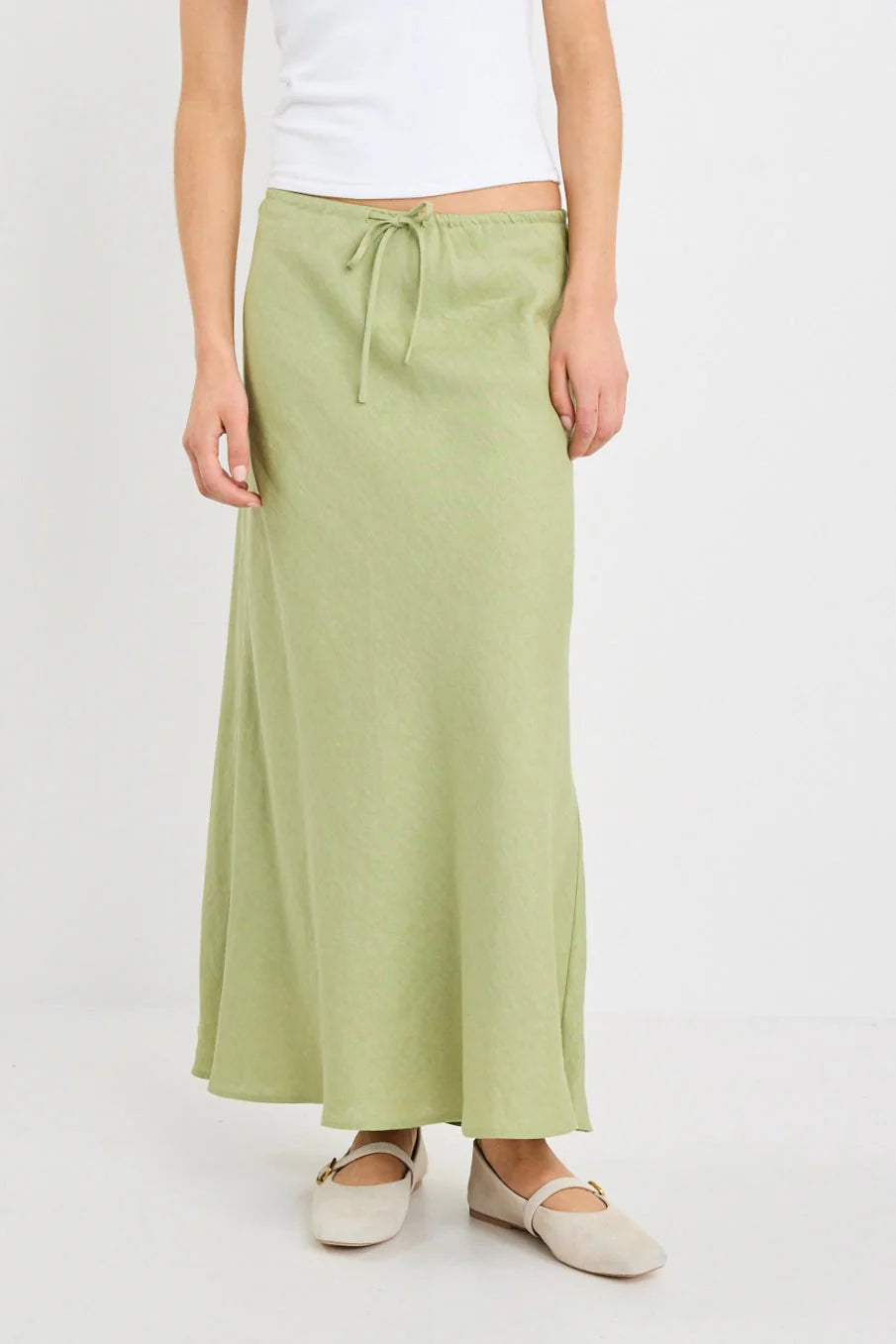 Summit Moss Tie Waist Bias Maxi Skirt