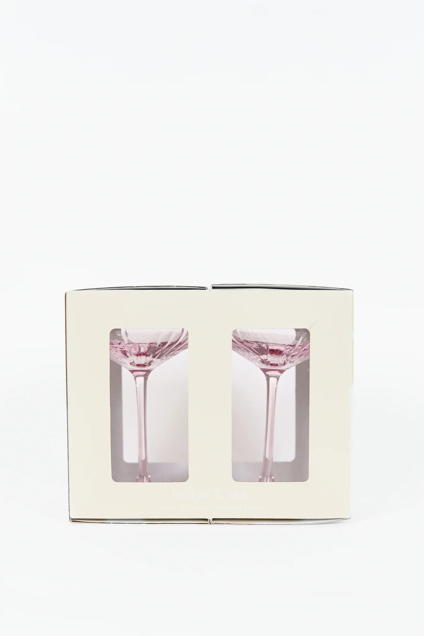 Pale Pink Ribbed Set 2 Coupe Cocktail Glasses