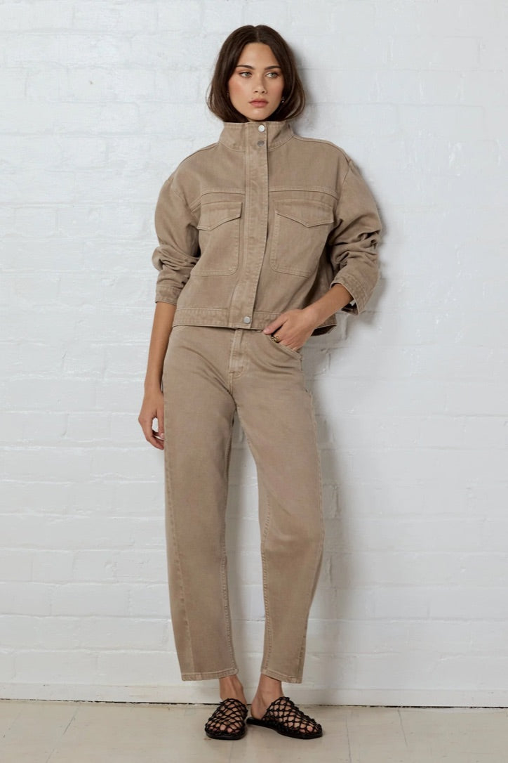 Idolise Taupe Stretch Soft Barrel Jeans