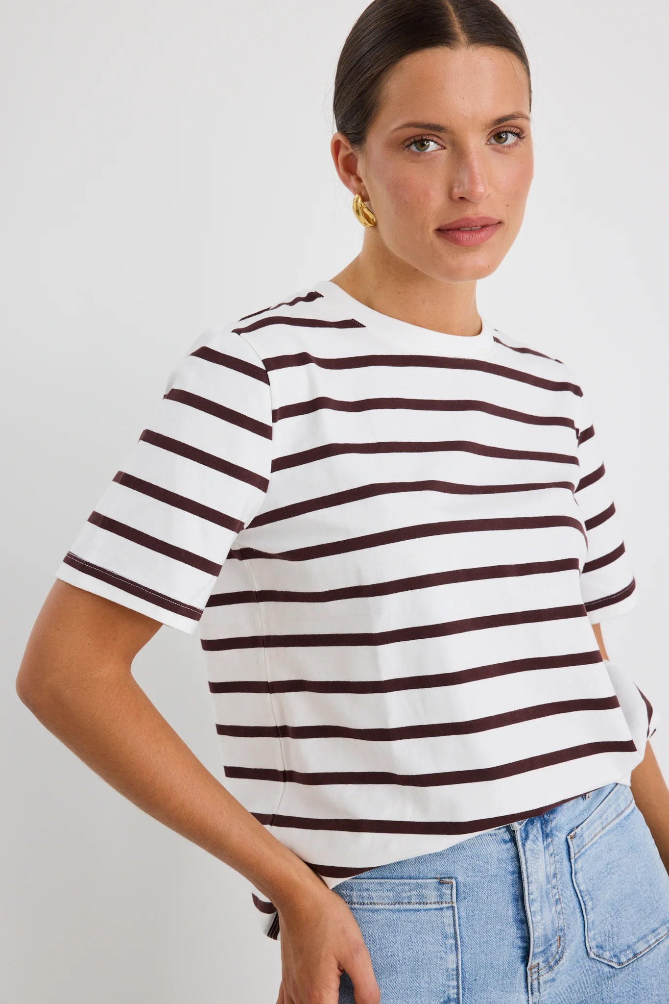 Binding Chocolate & White Stripe Boxy Fit Tee