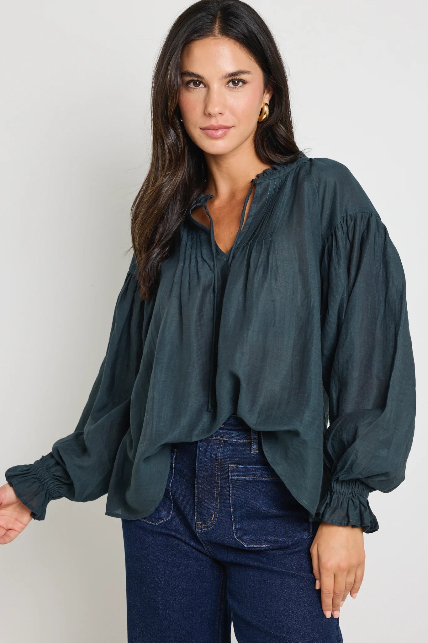 Refined Deep Forest LS Pintuck Top