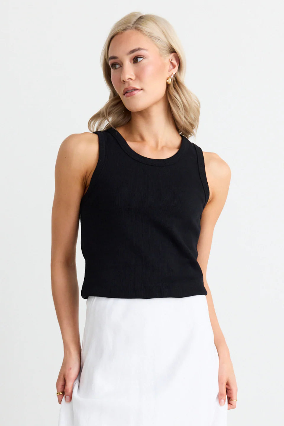 Cobble Black Rib Cutaway Tank - Black