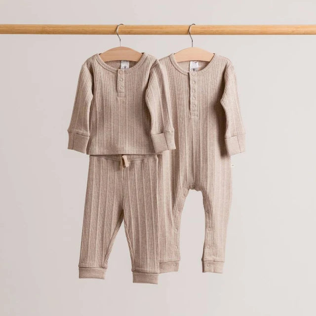 Organic Cotton/Merino Long Sleeve Henley Suit - Dune Marl