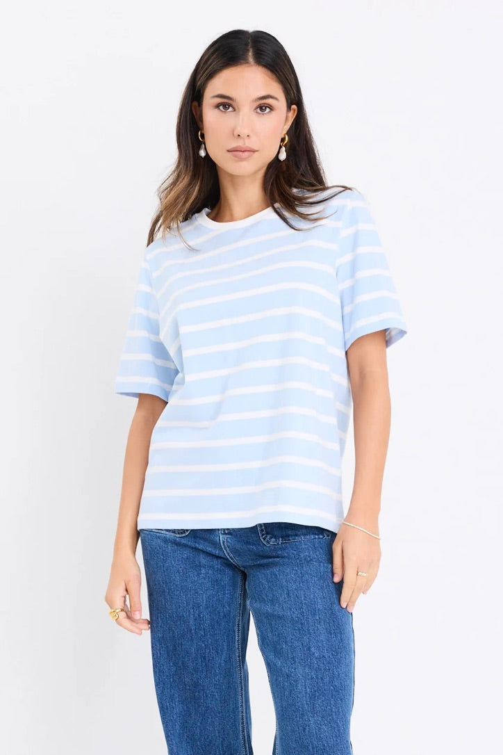 Binding Tee Boxy Fit - Pale Blue & White Stripe