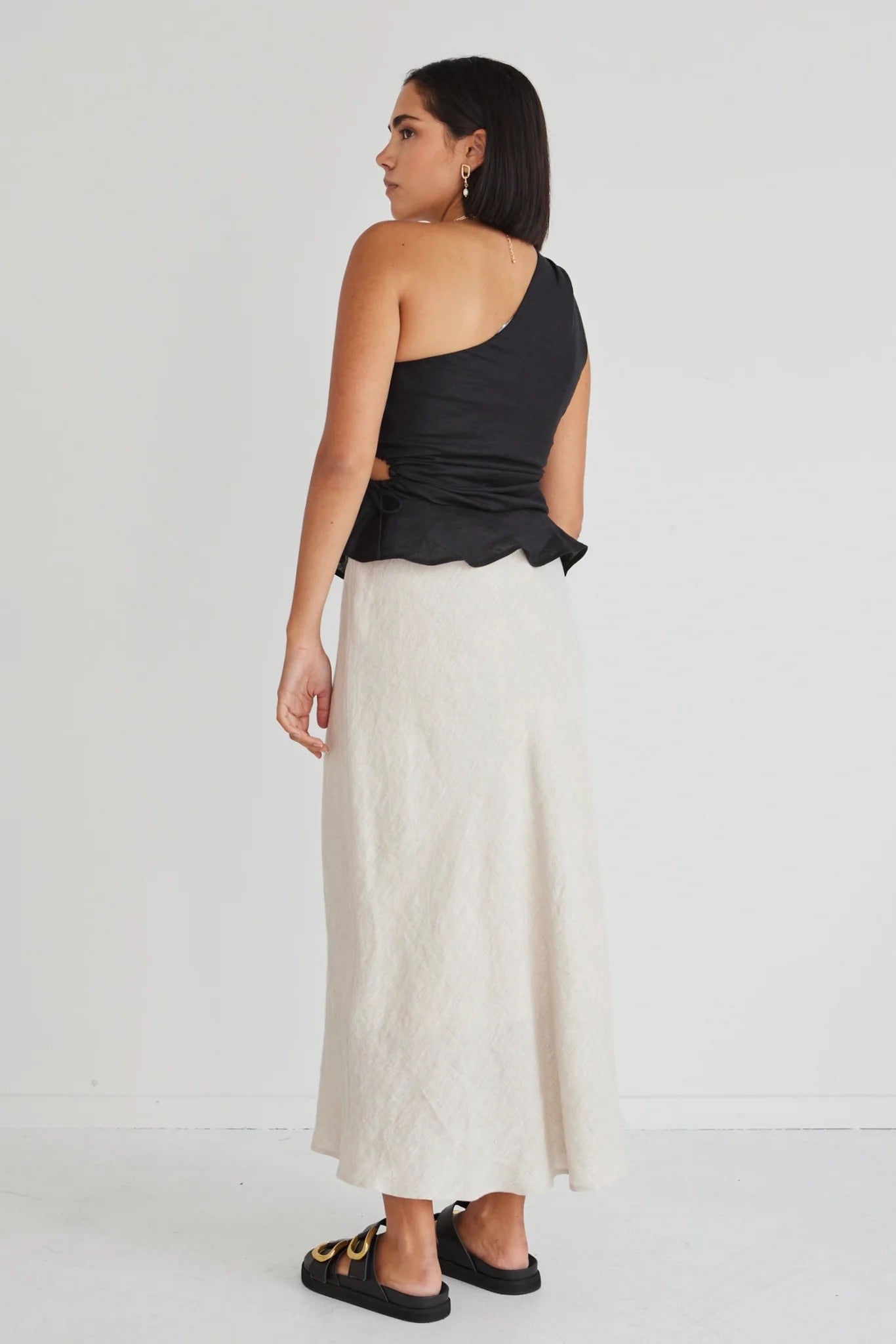 Bliss Natural Linen Bias Midi Skirt