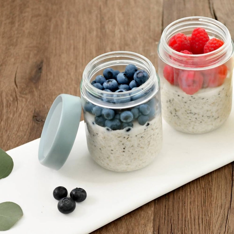 Melii Glass Overnight Oat Jars 2pk - Sage/Ivory