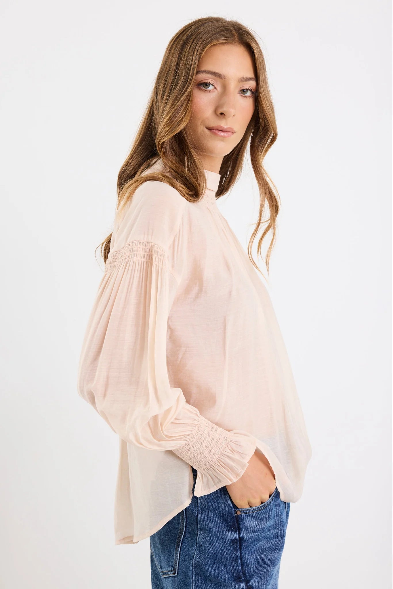 Adapt Vanilla Shirred LS Top