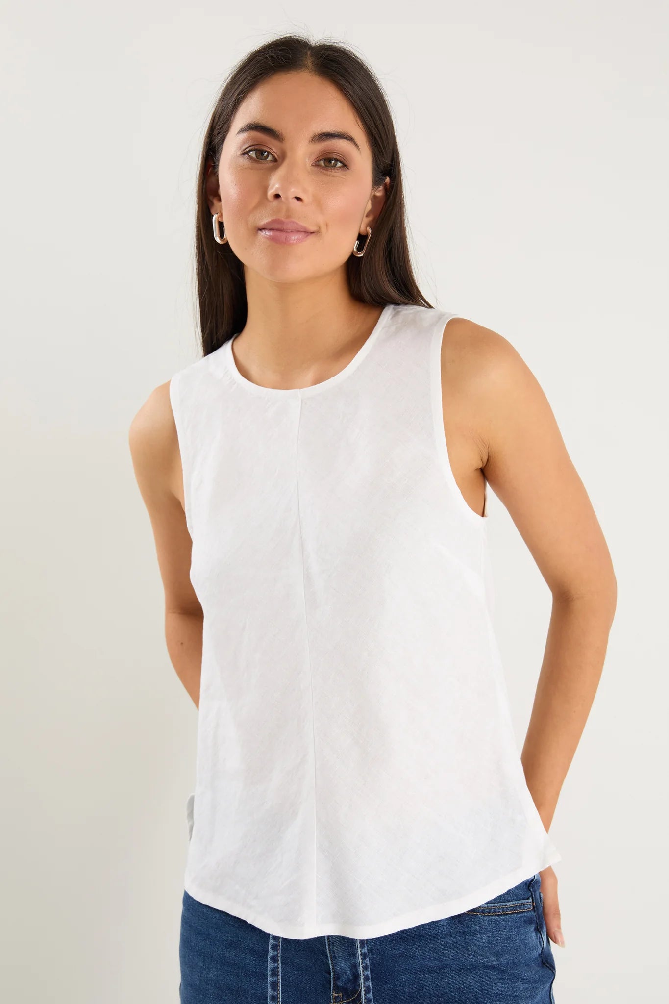 Shoreline Ivory Linen Bias Sleeveless Shell Top