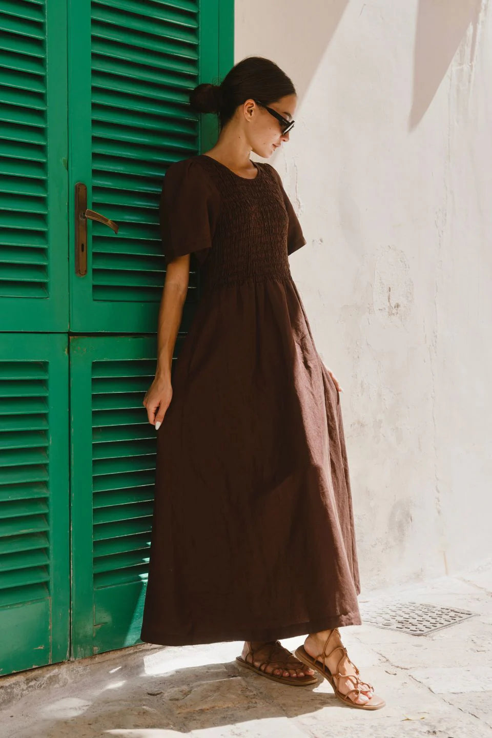 Wren  Midi Dress - Chocolate Linen Blend