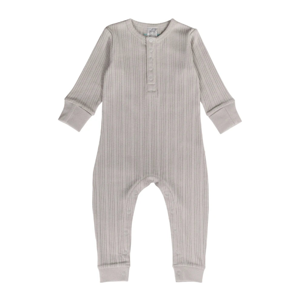Woolbabe Merino/Organic Cotton Long Sleeve Henley Suit - Pebble Marl
