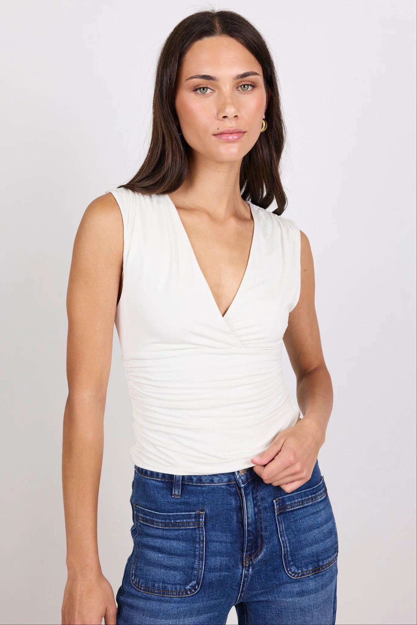 Connect Ivory Jersey Cross Front Top