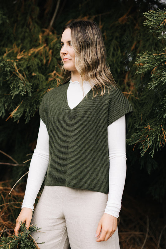 Waffle vest 100% merino - Olive