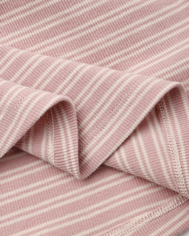 Ribbed Long Sleeve Dress Dusty Rose Microstripe